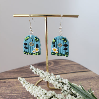 Fairy Door Dangle | Blue with White Flowers