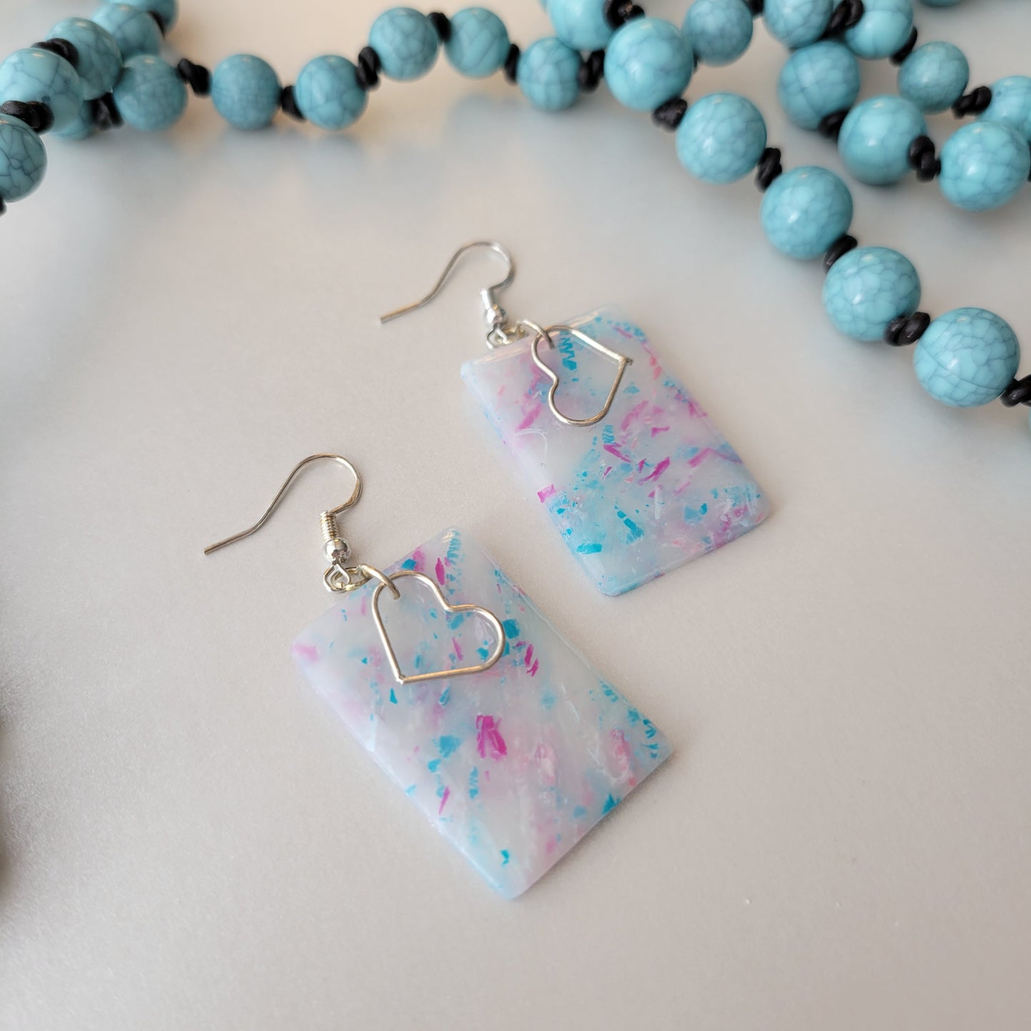 Cora Dangle | Translucent Teal and Pink Confetti | Charm