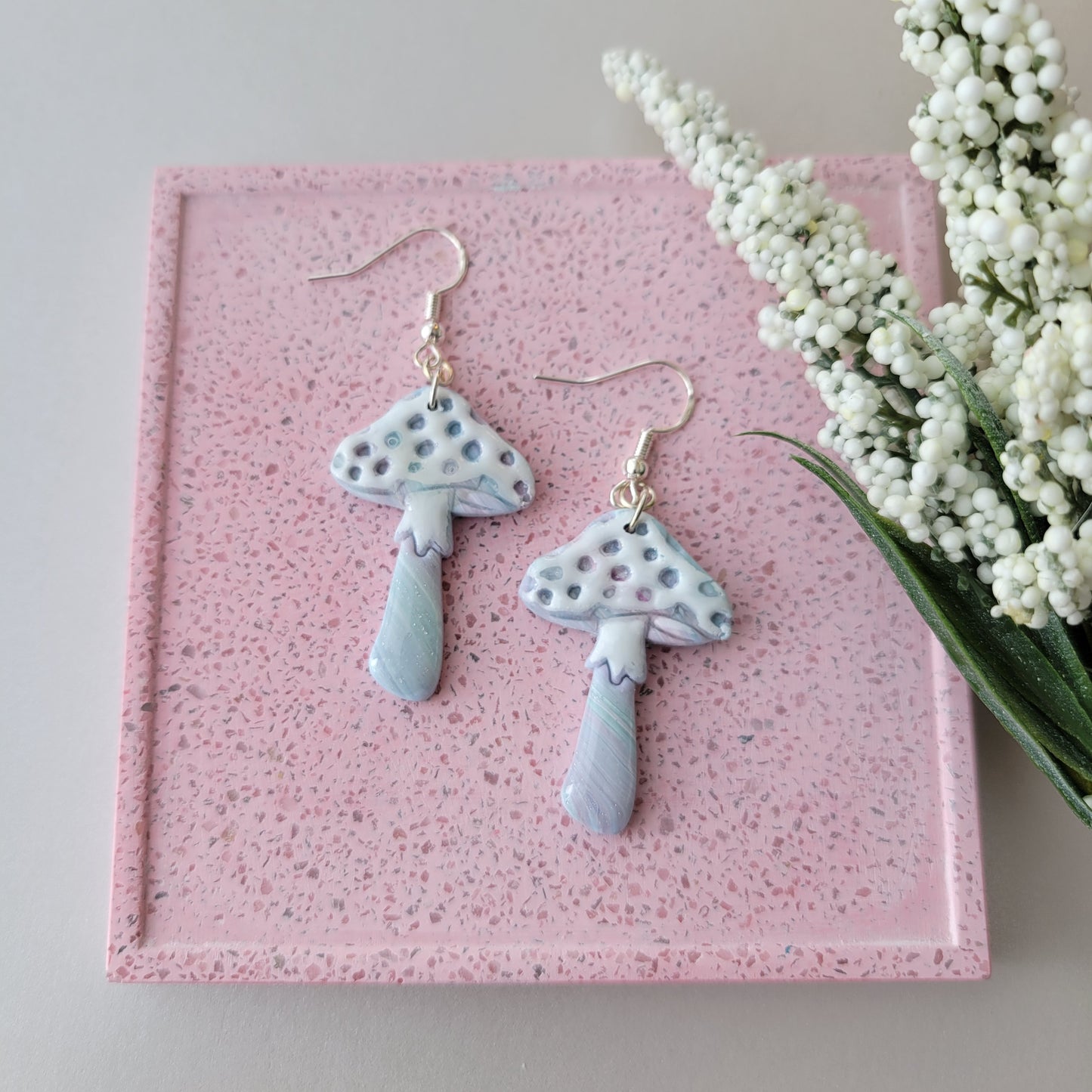 Large Mushroom Dangle | Light Blue and Pink