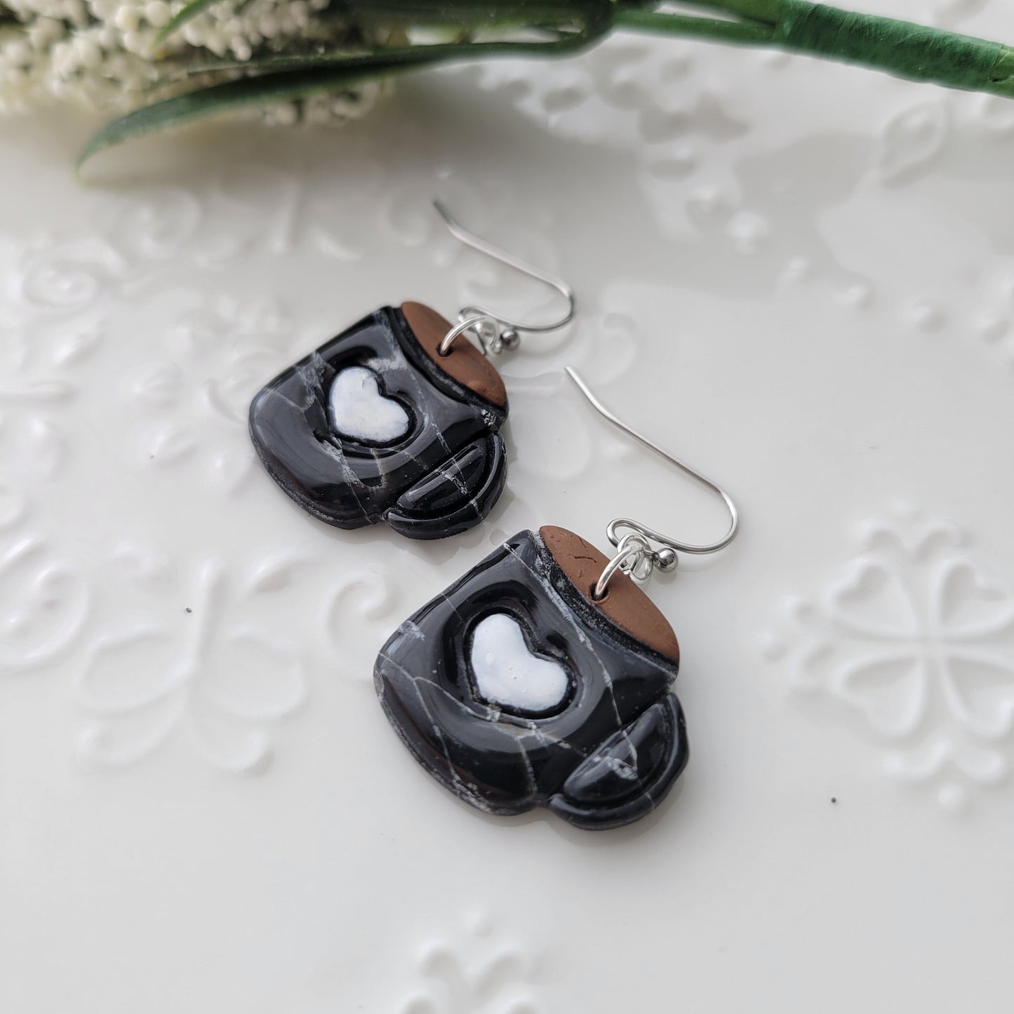 Coffee Mug Dangle | Black with White Heart | Darkest Night