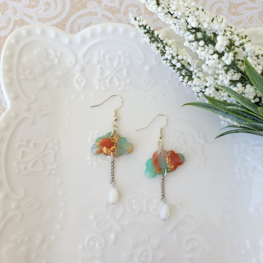 Small Cloud Dangle with Pearl Charm | Orange and Green Mint | Savannah