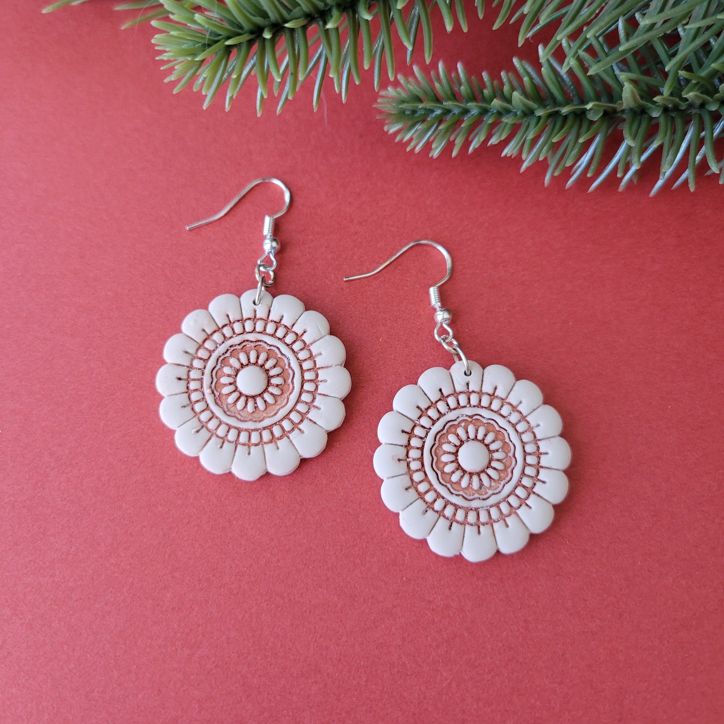 Mandala Embossed Dangle | Cream and Orange