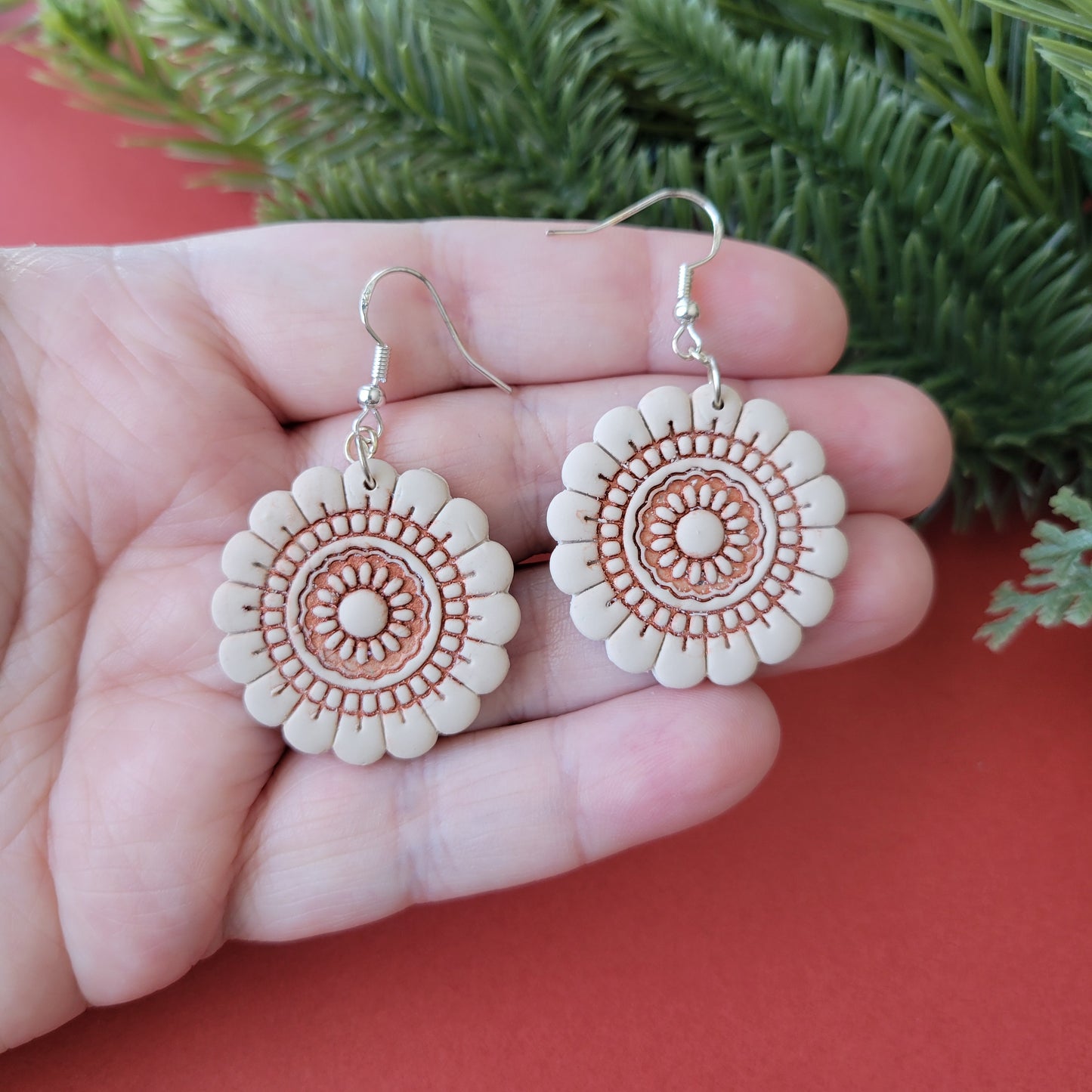 Mandala Embossed Dangle | Cream and Orange