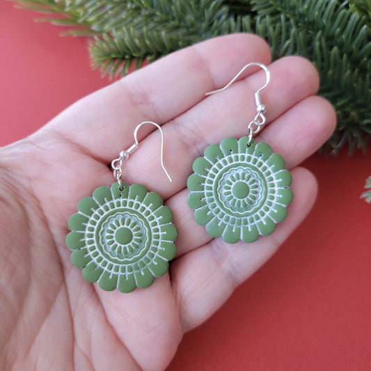 Mandala Embossed Dangle | Green and White