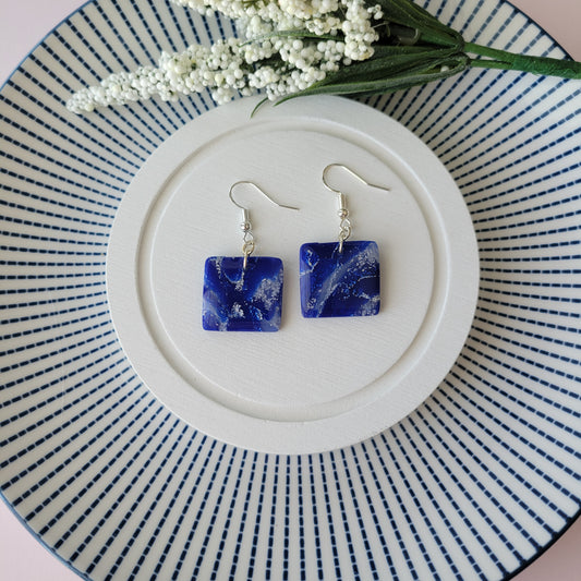 Square Dangle | Navy Blue Marble