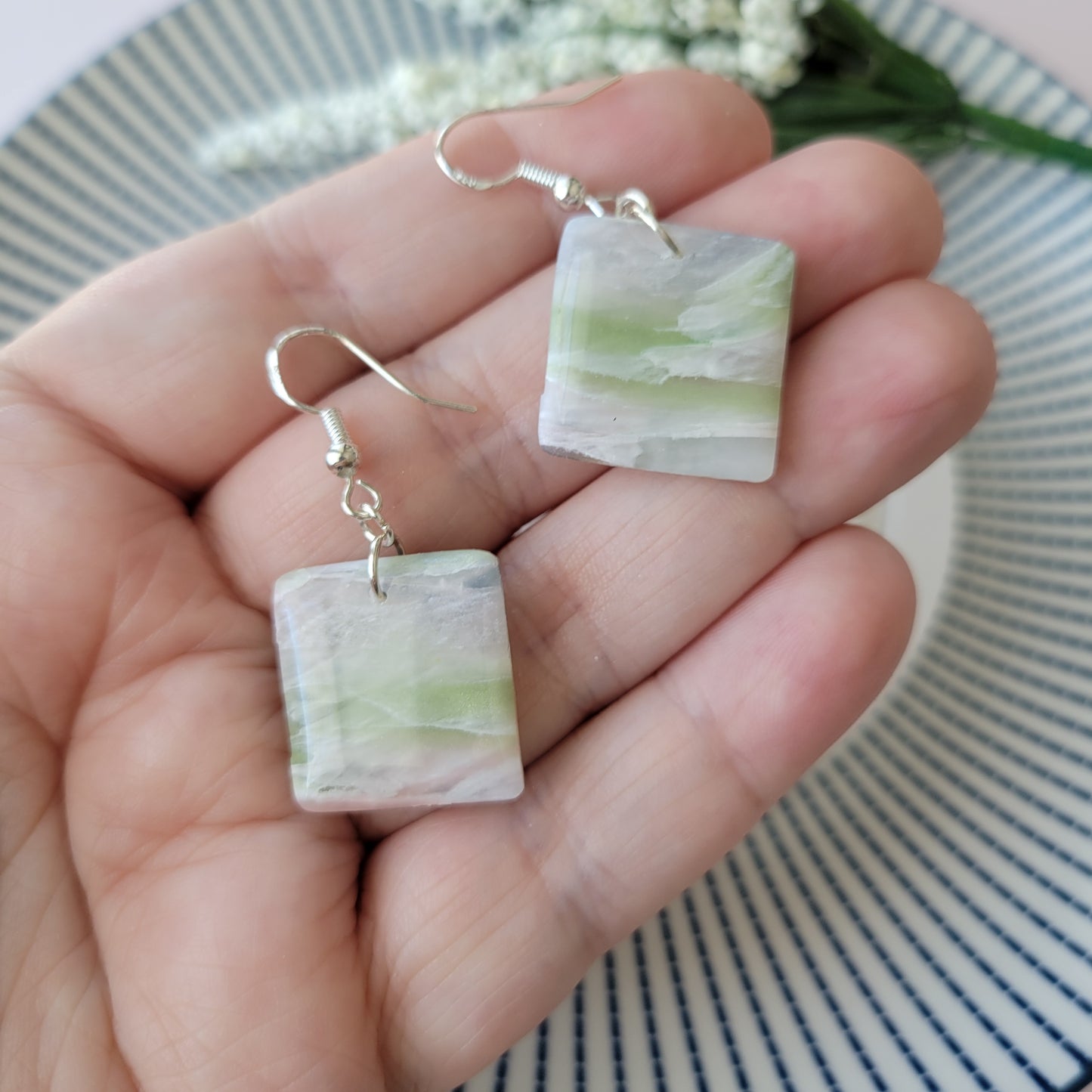 Square Dangle | Green and Pink Marble