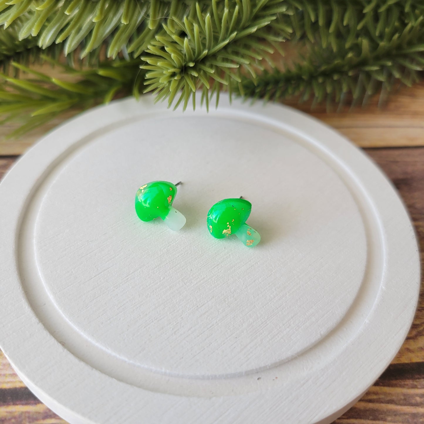 Mushroom Studs | Green Marble