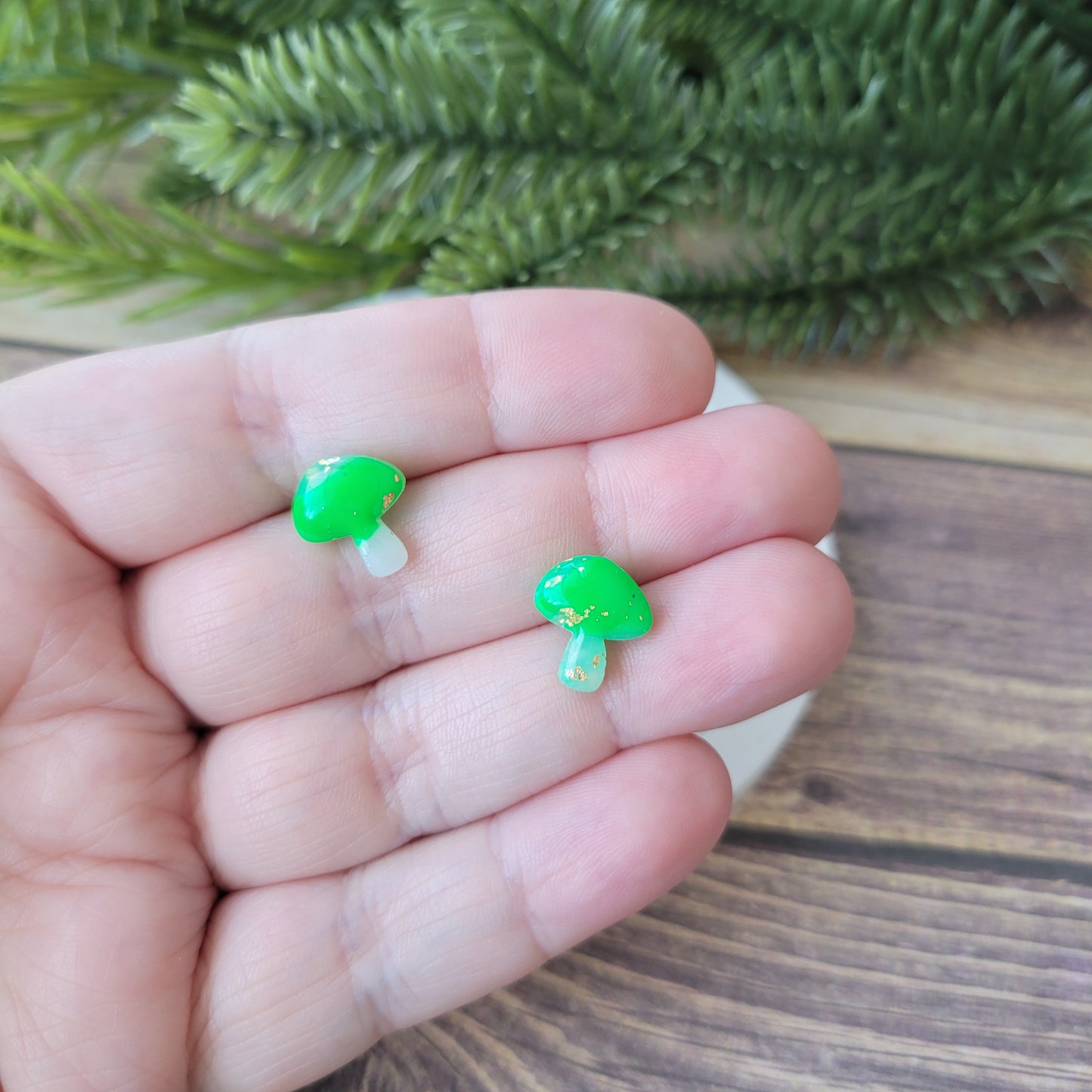 Mushroom Studs | Green Marble