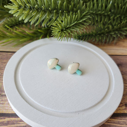 Mushroom Studs | Mint Green and Tan