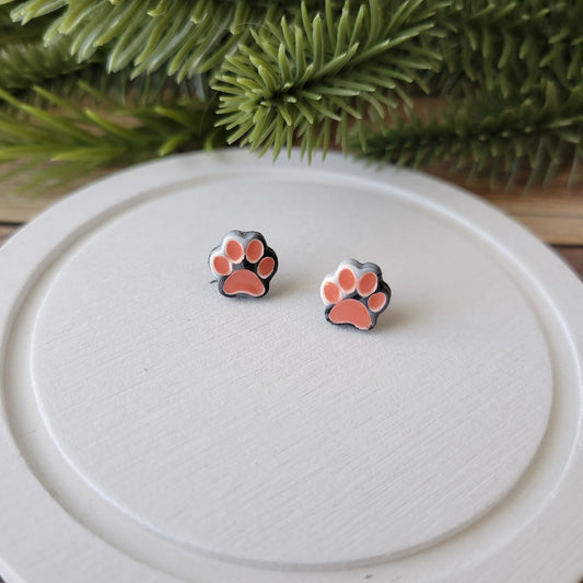 Furbaby Paw Print Studs | Black White Pink