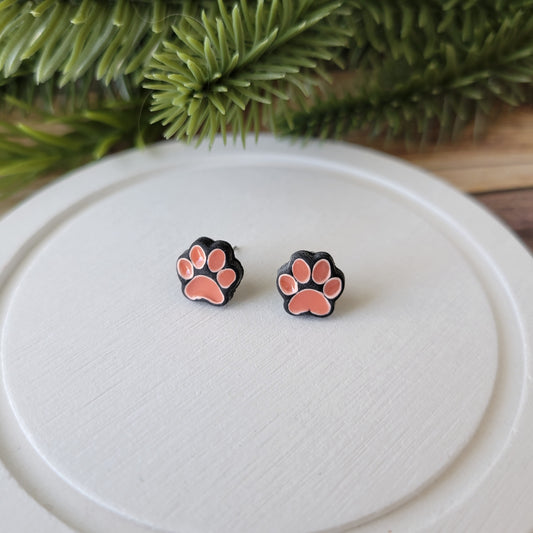 Furbaby Paw Print Studs | Black and Pink