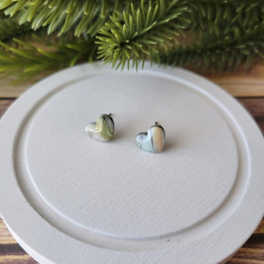 Heart Studs | Green Mint Marble