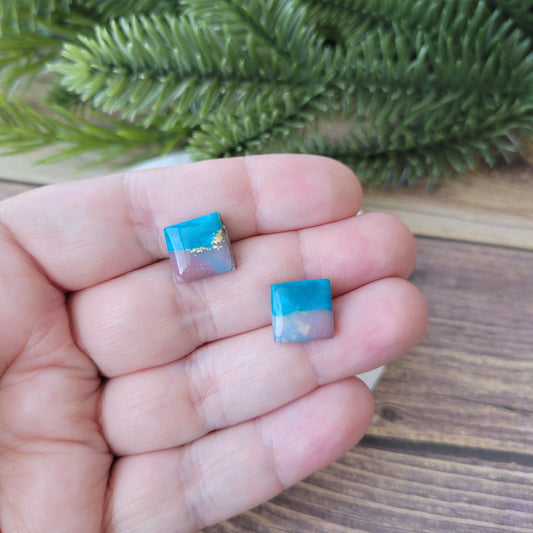 Square Studs | Blue Bronze