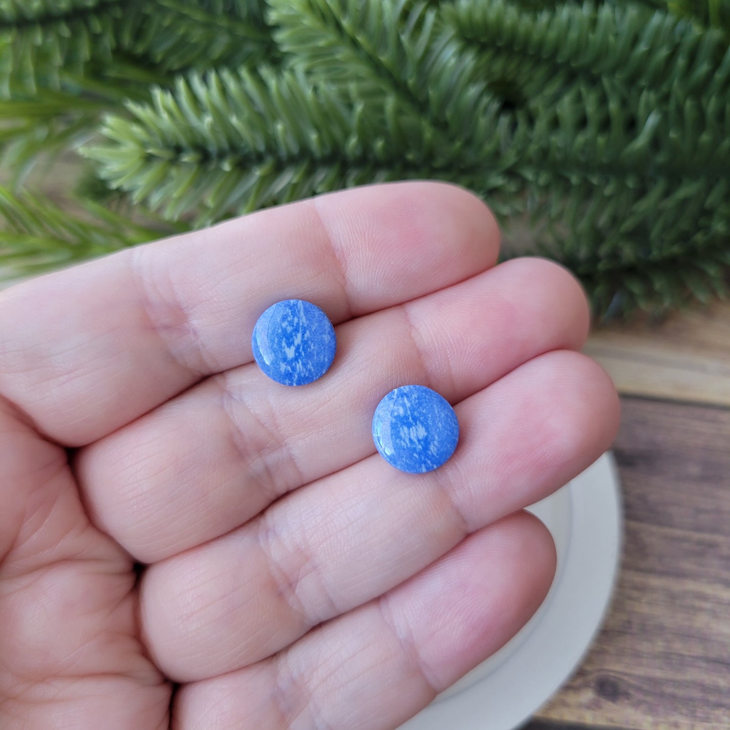 Circle Studs | Blue Speckled