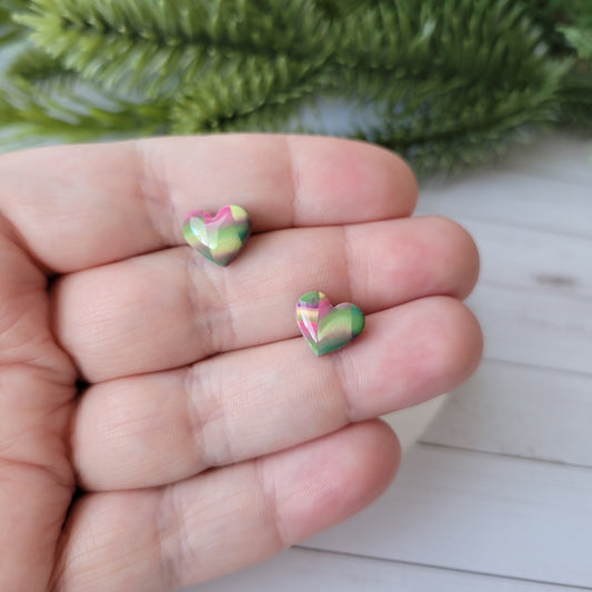 Heart Studs | Green and Pink