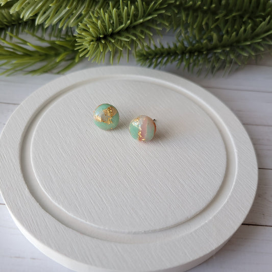 Circle Studs | Light Green and Orange