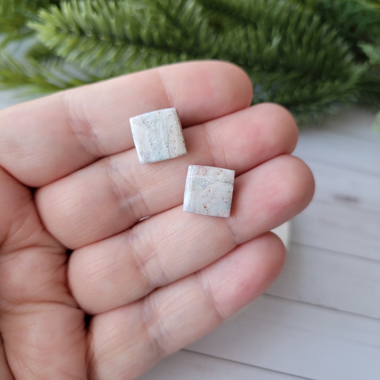 Square Studs | Smokey White