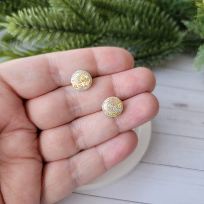 Circle Studs | Light Green Marble