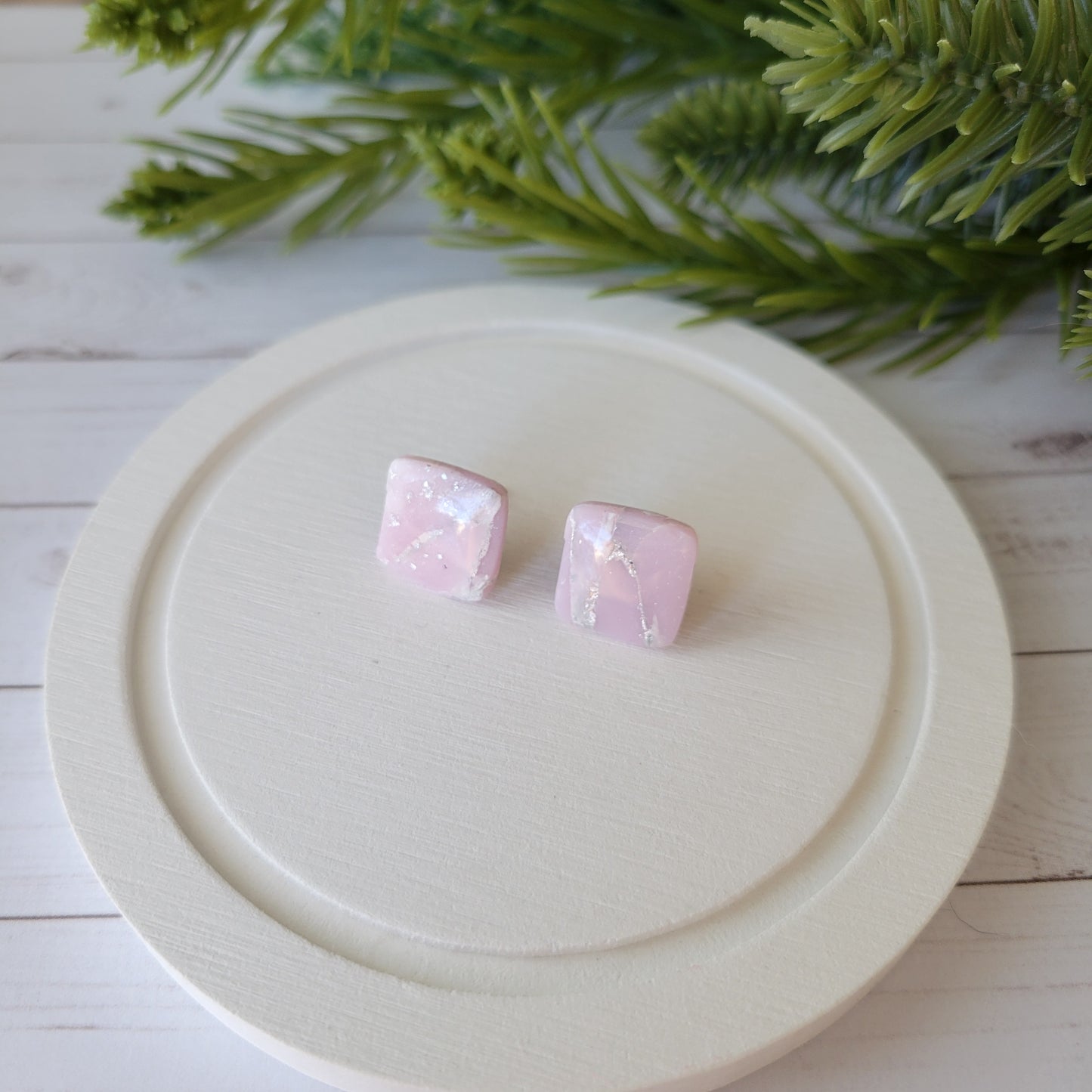 Square Studs | Light Pink Marble