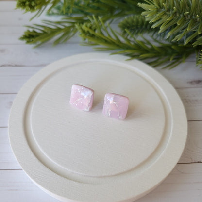 Square Studs | Light Pink Marble