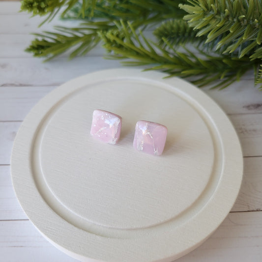 Square Studs | Light Pink Marble