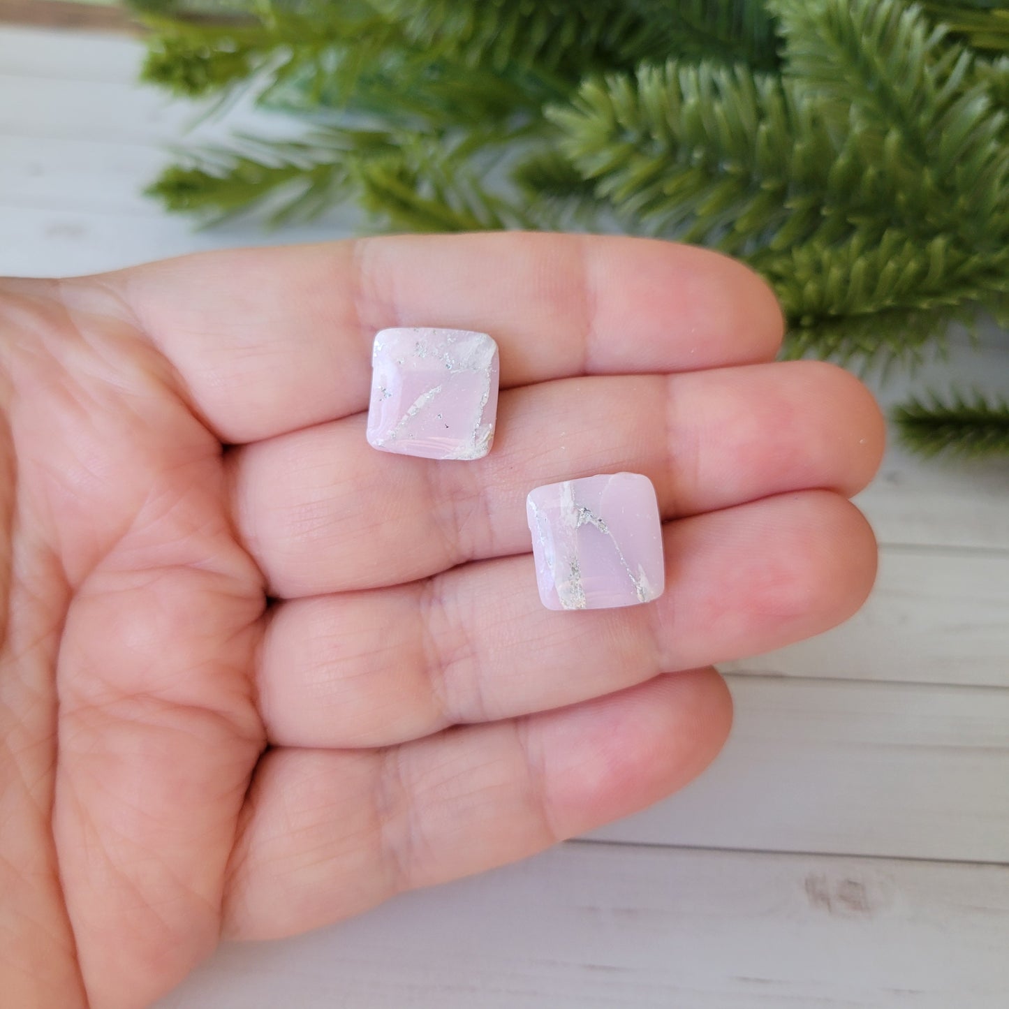 Square Studs | Light Pink Marble