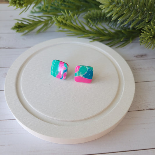 Square Studs | Blue and Pink | Barbie Marble