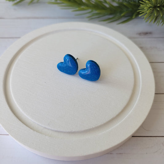 Heart Studs | Blue Sparkle