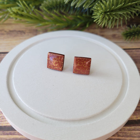 Square Studs | Bronze Cheetah Print