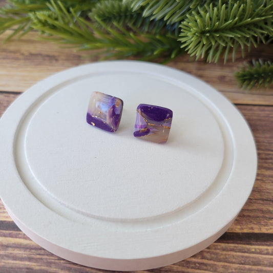 Square Studs | Purple Marble