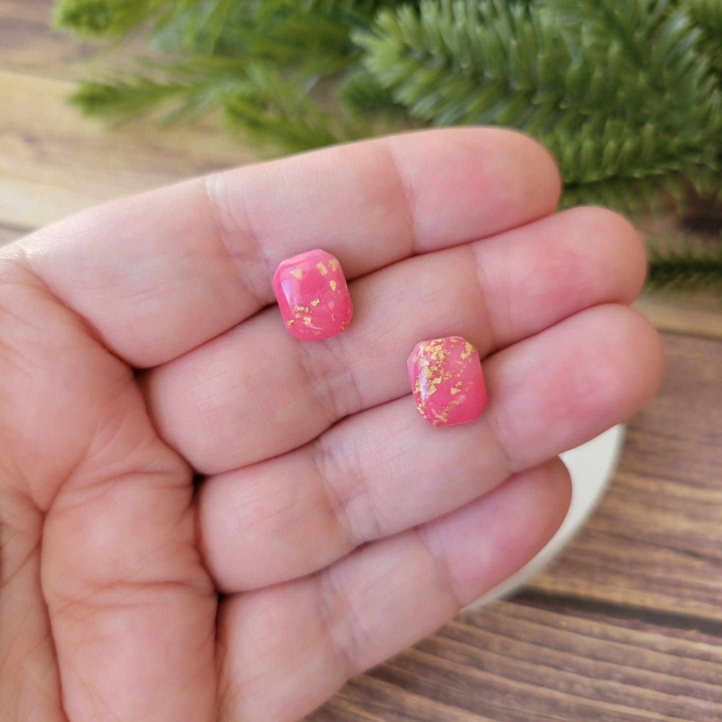 Jasmine Studs | Pink Marble