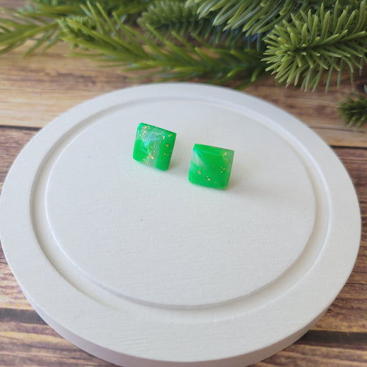 Square Studs | Green Marble