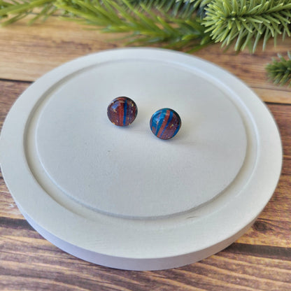 Circle Studs | Bronze and Blue Marble