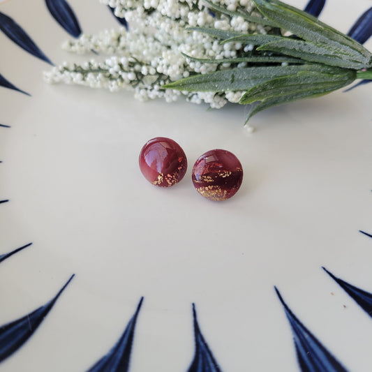 Circle Studs | Red Marble