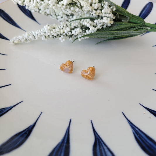 Heart Studs | Yellow Gold Marble