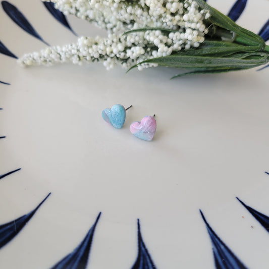 Heart Studs | Light Pink Light Blue | Marble