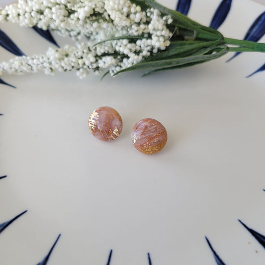 Circle Studs | Brown Marble