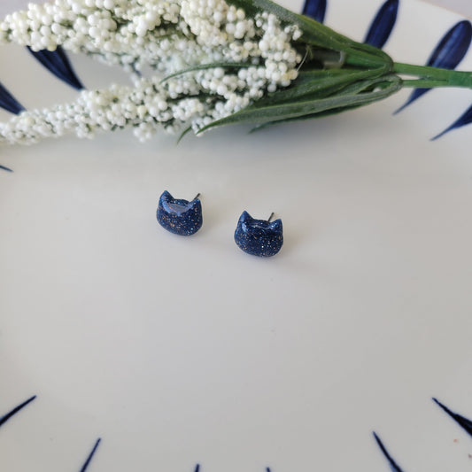 Kitty Studs | Navy Sparkle