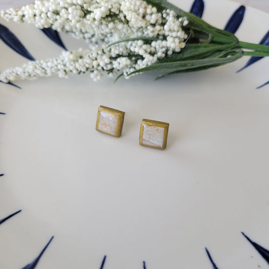 Square Studs | Brown Marble