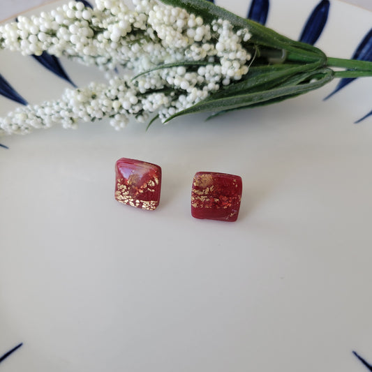 Square Studs | Red Marble