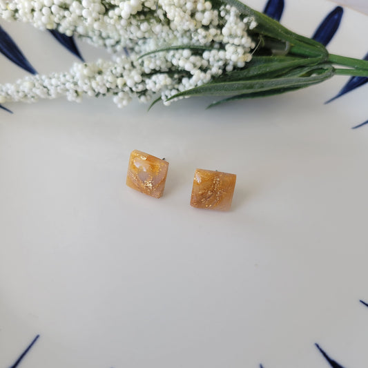 Square Studs | Yellow Gold Marble