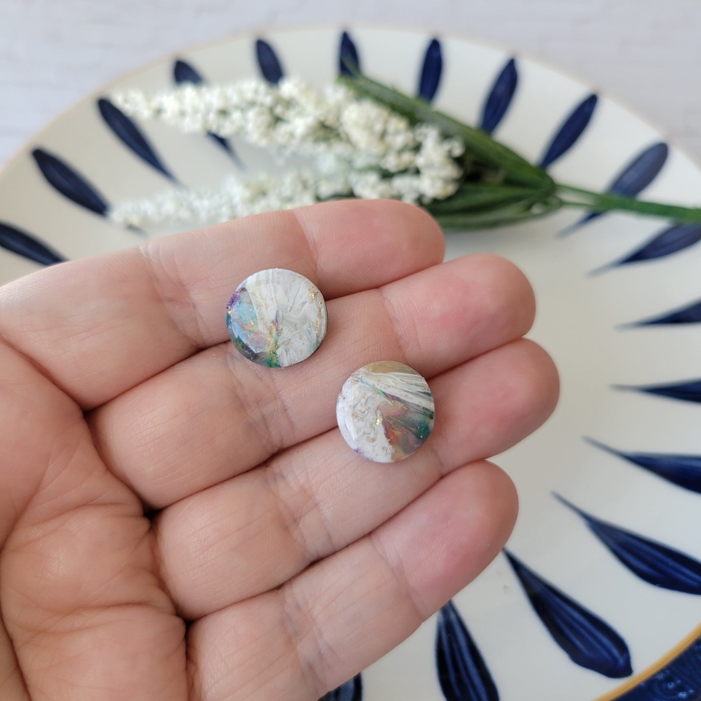 Circle Studs | Mermaid Marble