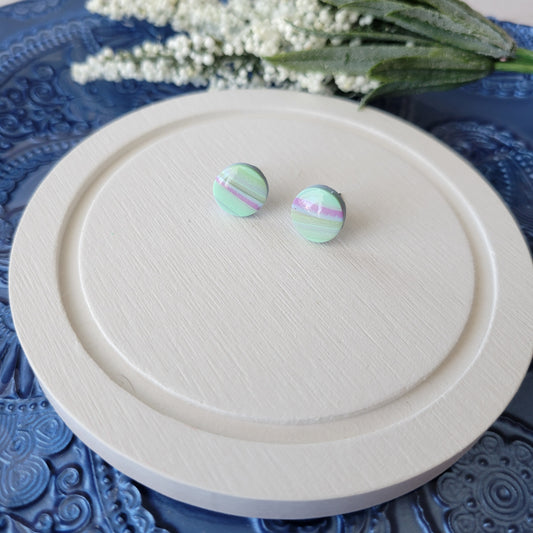 Circle Studs | Mint Green and Purple Swirl