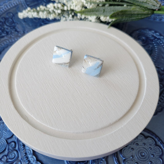 Square Studs | Blue and White Marble