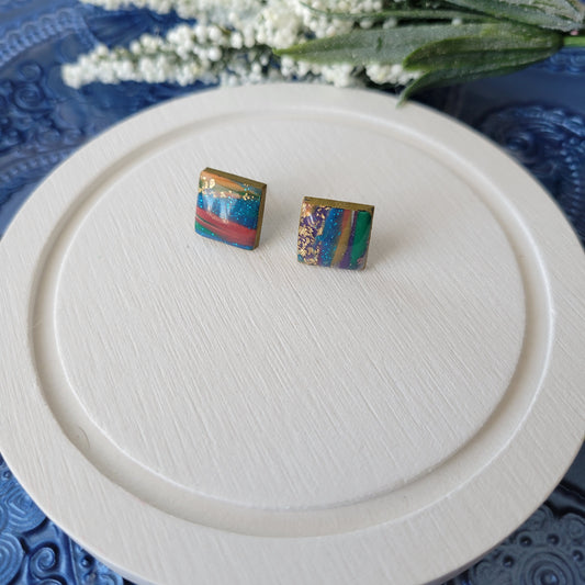 Square Studs | Multi Colored Stripes