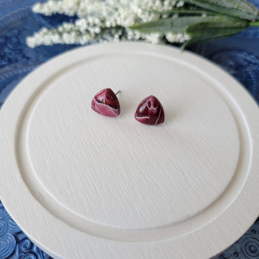 Reuleaux Triangle Studs | Wine Red Marble