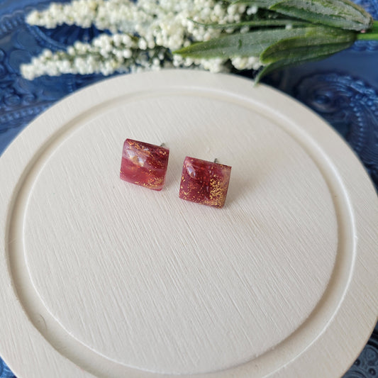 Square Studs | Red Marble