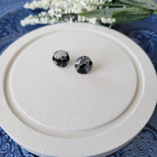 Circle Studs | Black Marble