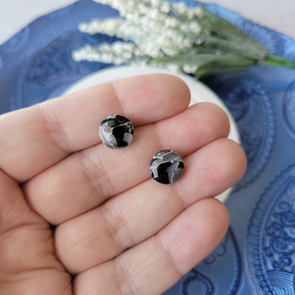 Circle Studs | Black Marble