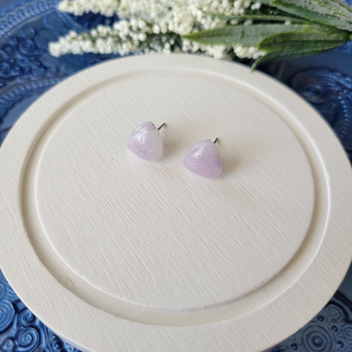 Reuleaux Triangle Studs | Lavender Marble